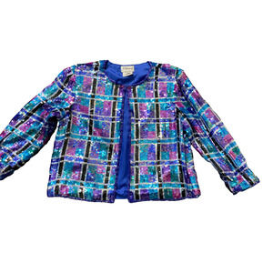 STENAY Short Sequin Sequined Silk Jacket‎ Blue Occasion Party ~ S